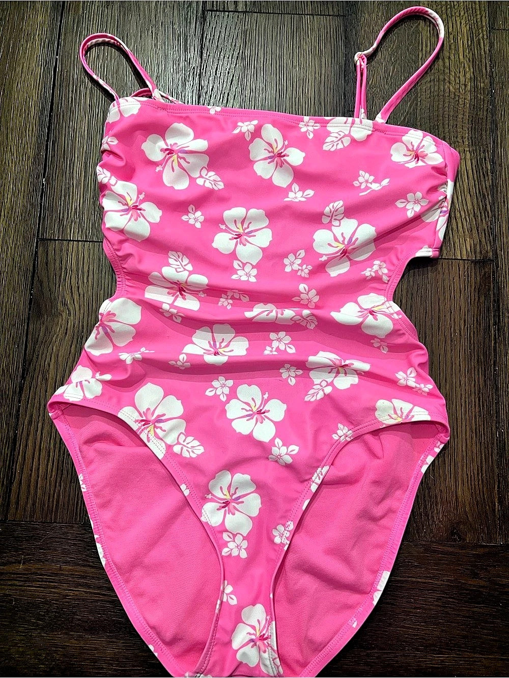 Kids No Boundaries Hibiscus Cutout One-Piece Swimsuit Pink & White Medium